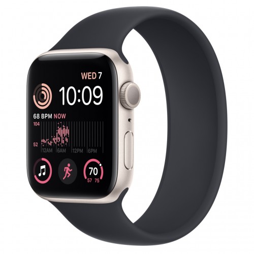 Apple Watch SE 2 44 мм (алюминиевый корпус, звездный свет/темно-серый, силиконовый ремешок) фото 1