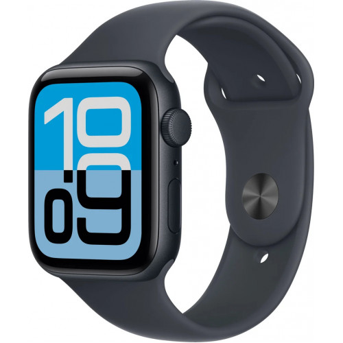 Apple Watch SE 3 44 мм (алюминиевый корпус, полуночный/полуночный, спортивный силиконовый ремешок)
