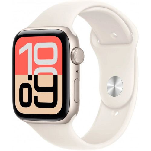 Apple Watch SE 3 44 мм (алюминиевый корпус, звездный свет/звездный свет, спортивный силиконовый ремешок)
