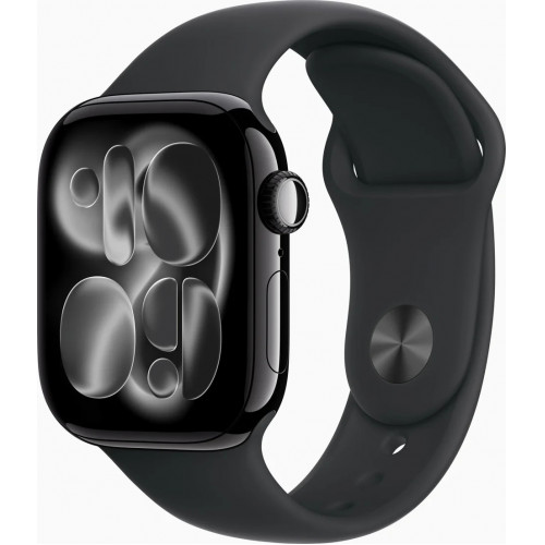 Apple Watch Series 11 42 мм (алюминиевый корпус, черный/черный, спортивный силиконовый ремешок)