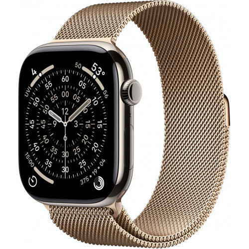 Apple Watch Series 11 LTE 46 мм (титановый корпус, природный/золотистый, миланская петля)