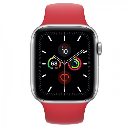 Apple Watch Series 5 44 мм (серебристый алюминий/красный спортивный) фото 2