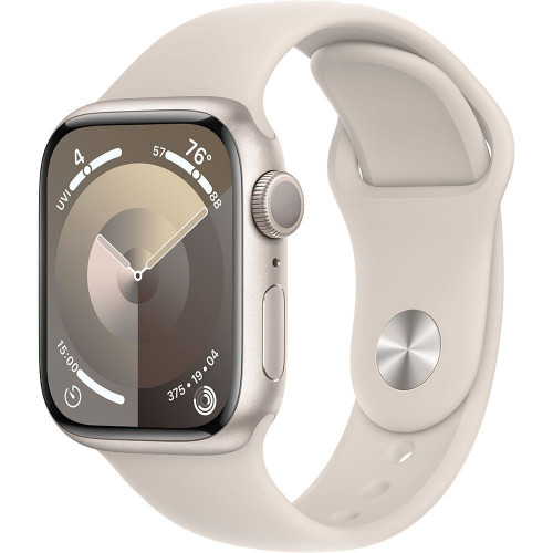 Apple Watch Series 9 41 мм (алюминиевый корпус, звездный свет/звездный свет, спортивный силиконовый ремешок M/L)