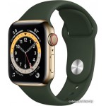 Apple Watch Series 6 LTE 40 мм (сталь золотистый/зеленый спортивный) фото 1